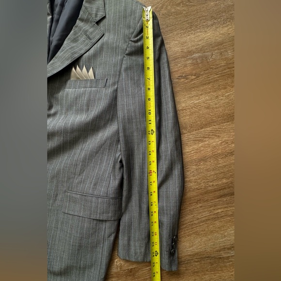 Vtg Tallia Sartoria Wool Gray with Vertical Blue Lines Size 44 - Picture 3 of 9